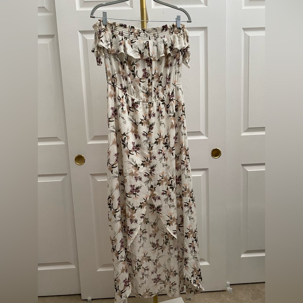 American Eagle Outfitters Floral Off-Shoulder Dress - Cream and Purple